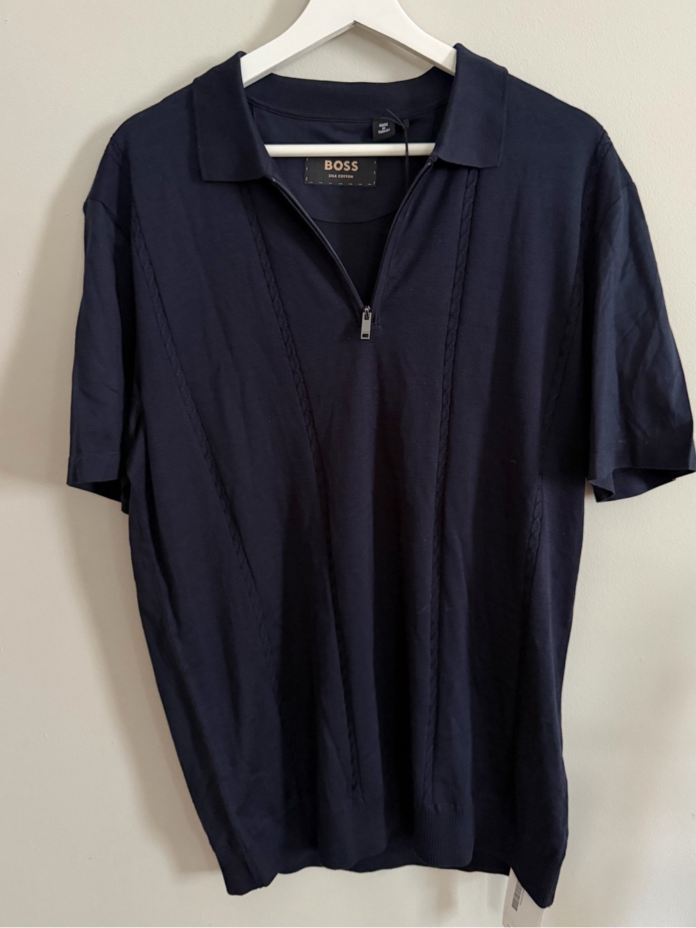 Hugo Boss Men's Navy Short-Sleeve Zip Polo